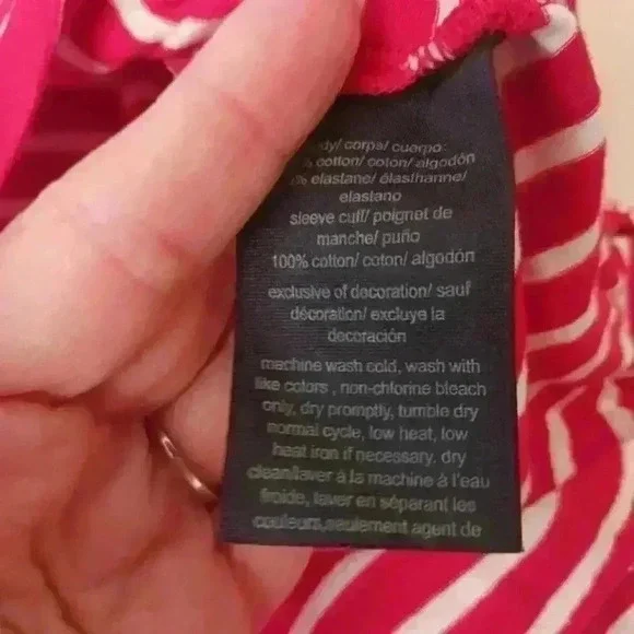 Tommy Hilfiger Tshirt top red white stripe. Denim sleeve trim. - Picture 7 of 8